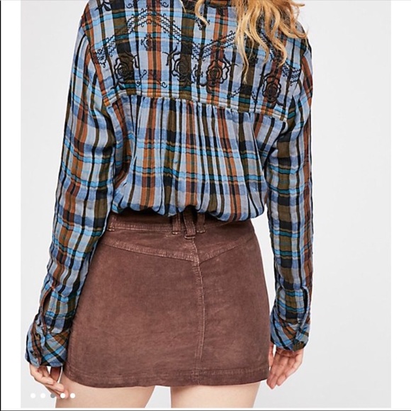 FREE PEOPLE Corduroy Chocolate Mini Skirt New - Picture 2 of 8